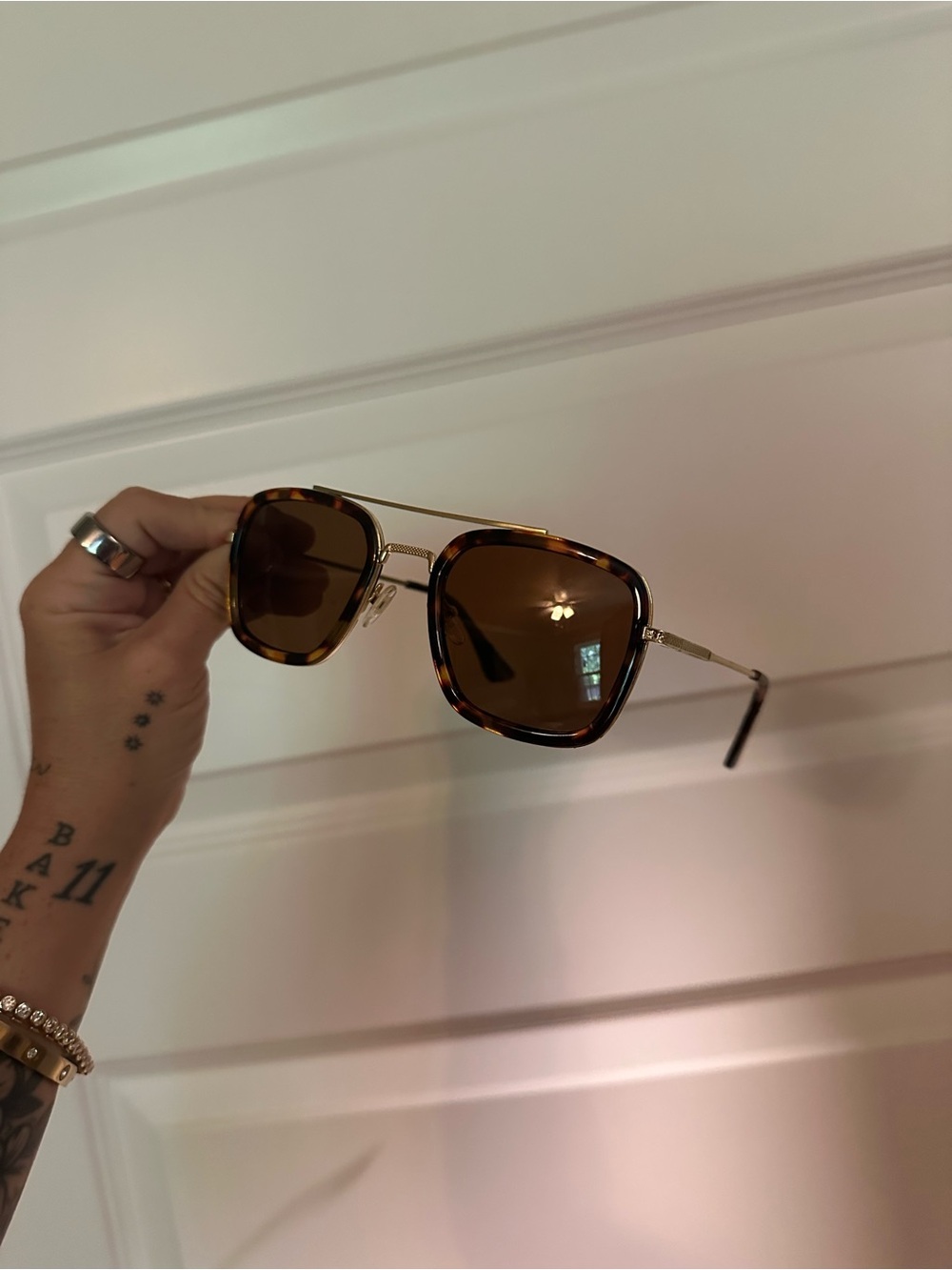 Tortoiseshell Square Sunglasses - Brown Lenses